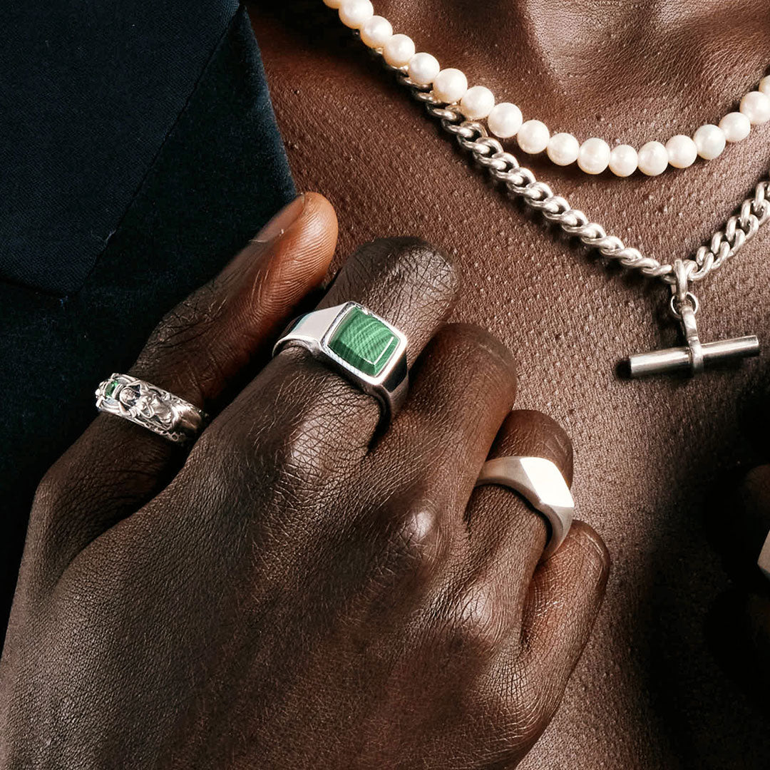 Silver Cushion Malachite Ring